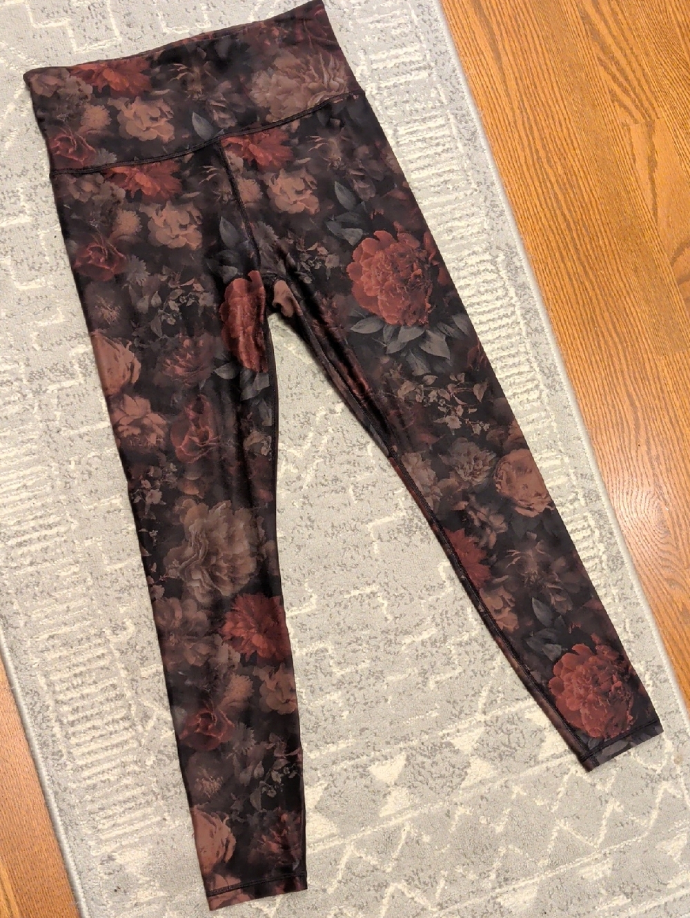 Athleta Floral Printed Tights in Brown and Black